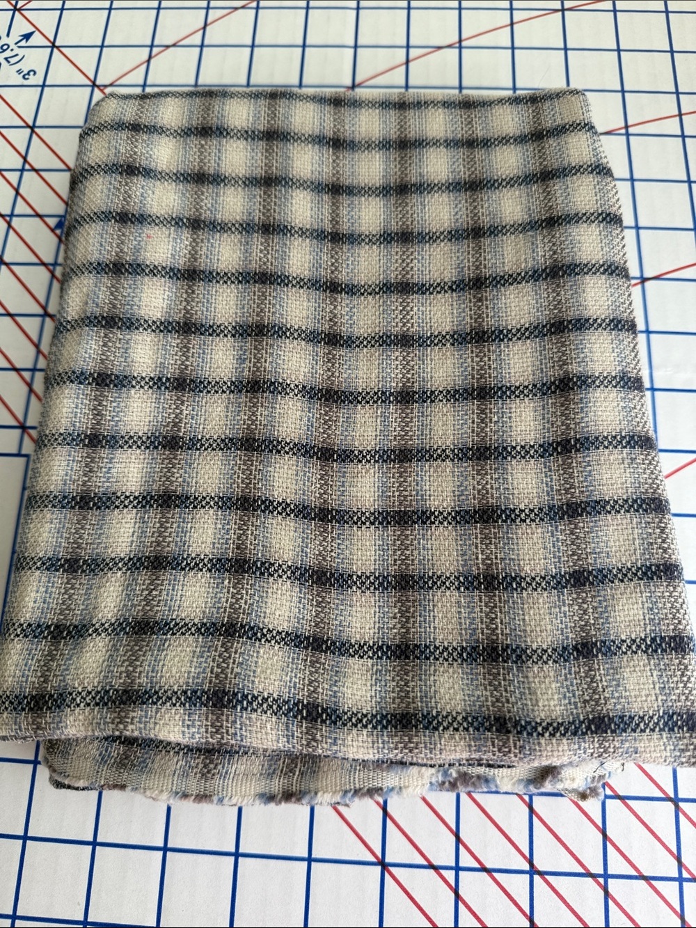 Vintage 1940s 50s Woven Plaid Fabric Wool Blend? 1.5 Yards x 40”